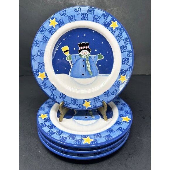 Vtg 4 SANDI GORE EVANS S'MORES THE MERRIER Jolly Follies Salad Plates Snowman - Picture 11 of 13